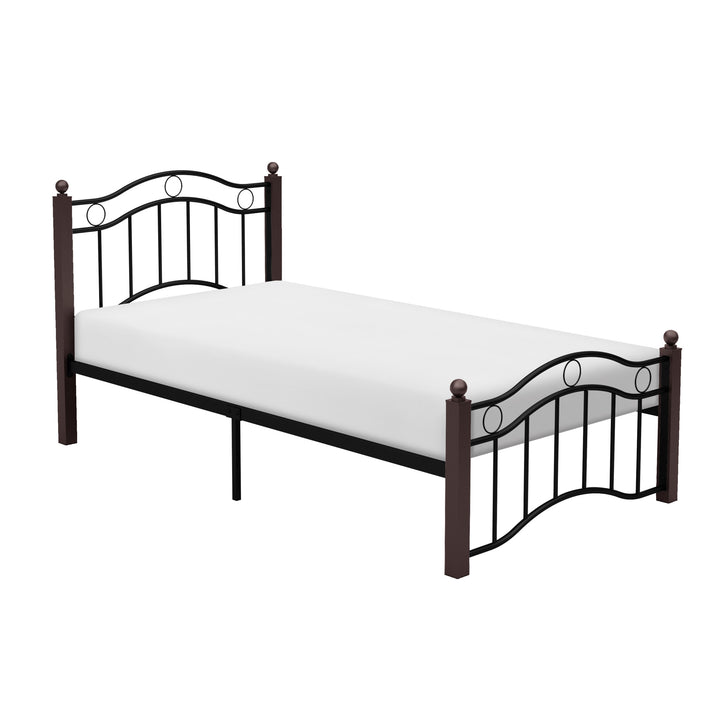 Averny Black Metal Twin Platform Bed with Brown Posts TopLine Furniture