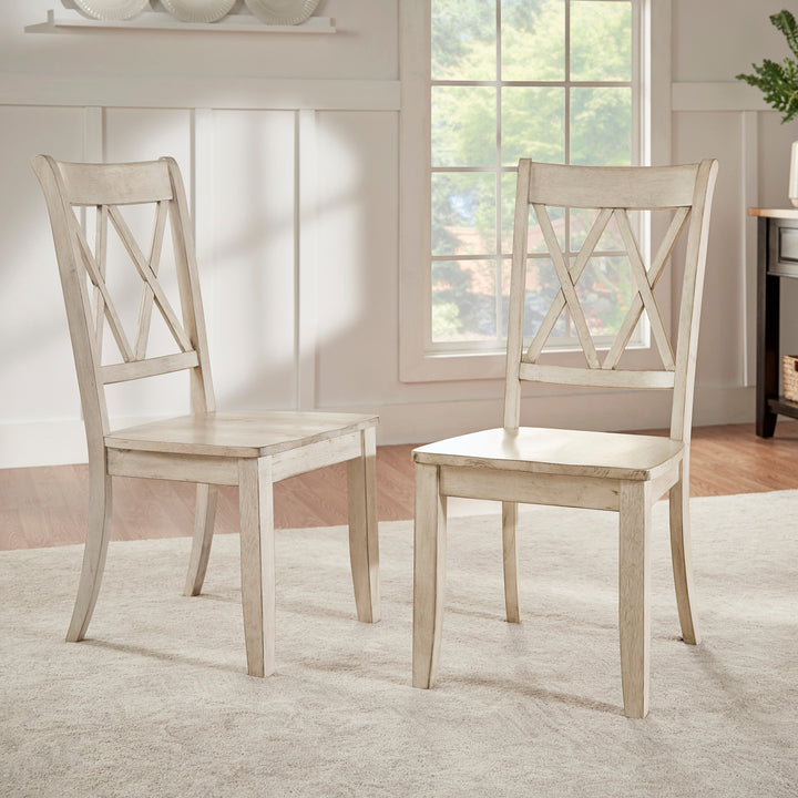 Double X Back Wood Dining Chairs (Set of 2) - Antique White Finish