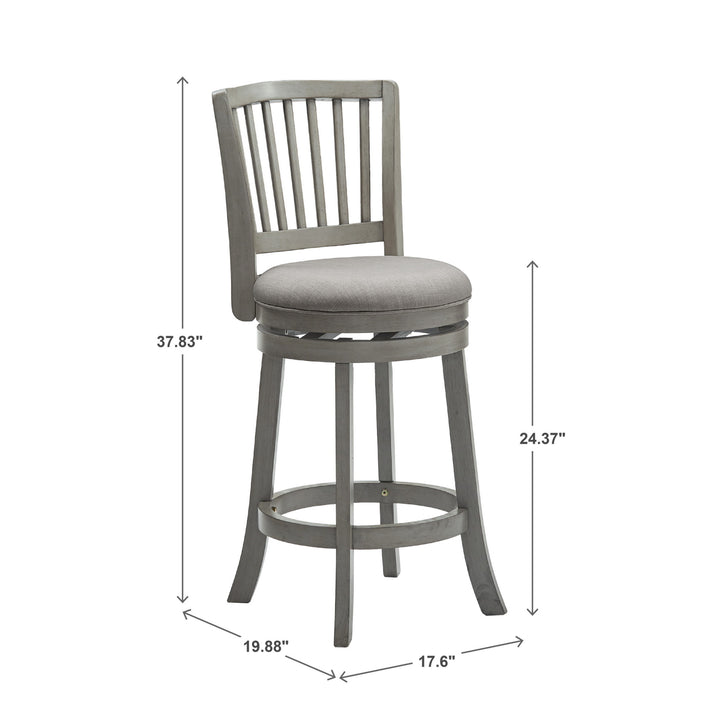 Slat Back Swivel Chair - 24" Counter Height, Antique Gray Finish, Gray Linen