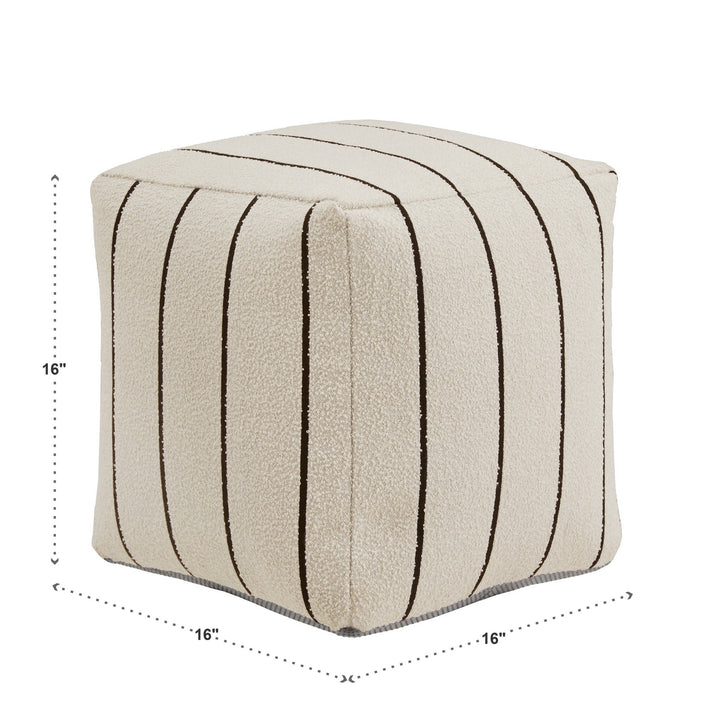 Upholstered Square Pouf Ottoman - Ivory & Black Stripe Pattern Fabric