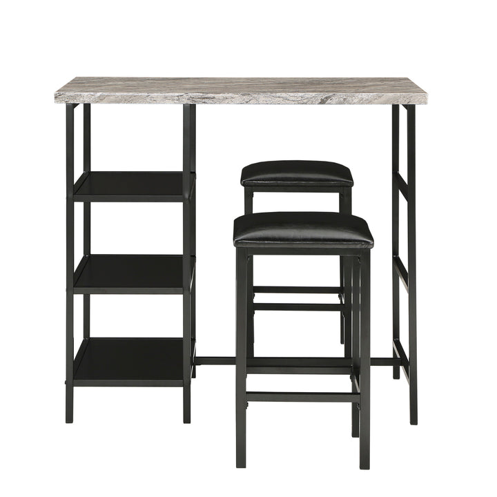 Counter Height Metal Table Set with Faux Marble Top - Black Finish Base and Beige Faux Marble Top