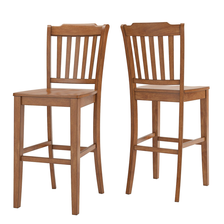 Slat Back Bar Height Chairs (Set of 2) - Oak Finish