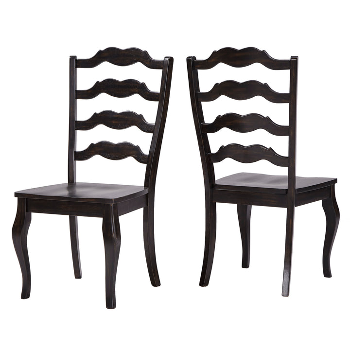 French Ladder Back Wood Dining Chairs (Set of 2) - Antique Black