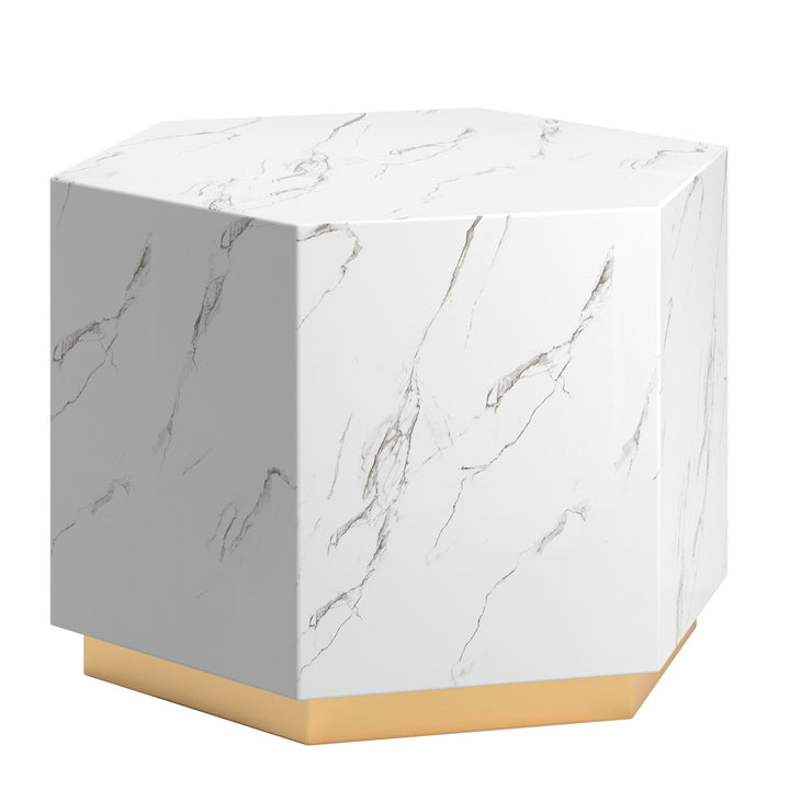 Faux Marble Table - White, Hexagon, End and Coffee Table Set