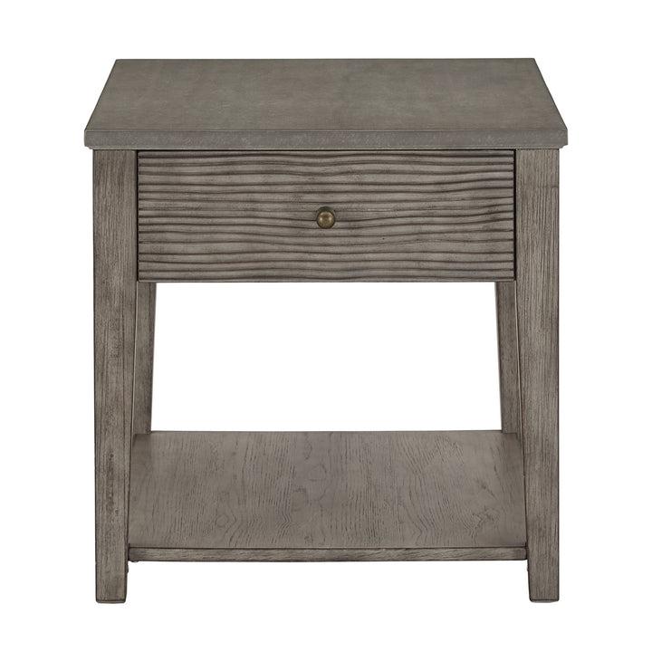 Antique Grey Finish Grey Fiber Cement Table with Self - End Table