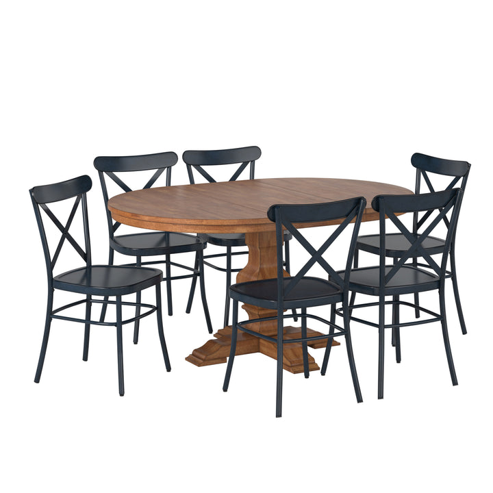 Oak Finish Oval 7-Piece Dining Set - Antique Denim Finish Chairs