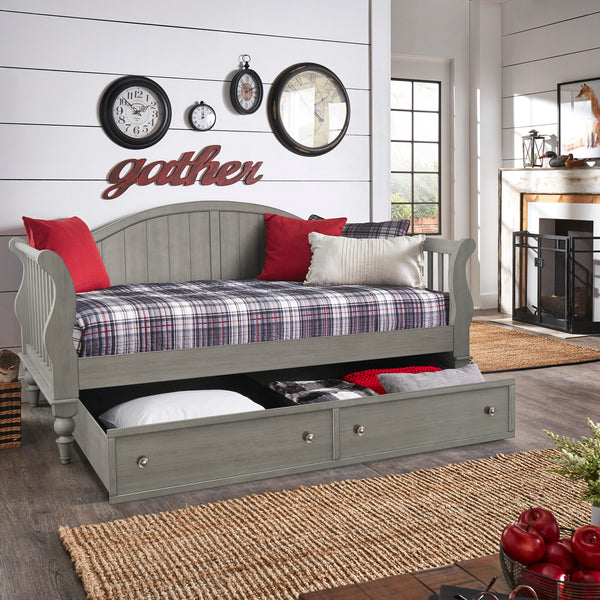 Traditional Wood Slat Daybed - Antique Gray, With Trundle