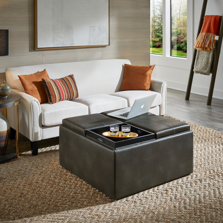 Storage Ottoman - Gray Faux Leather