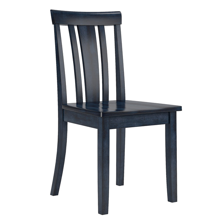 Two-Tone Round 5-Piece Dining Set - Antique Denim Finish, Slat Back Chairs