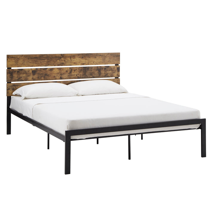 Metal Platform Bed with Wood Finish Panels - Queen