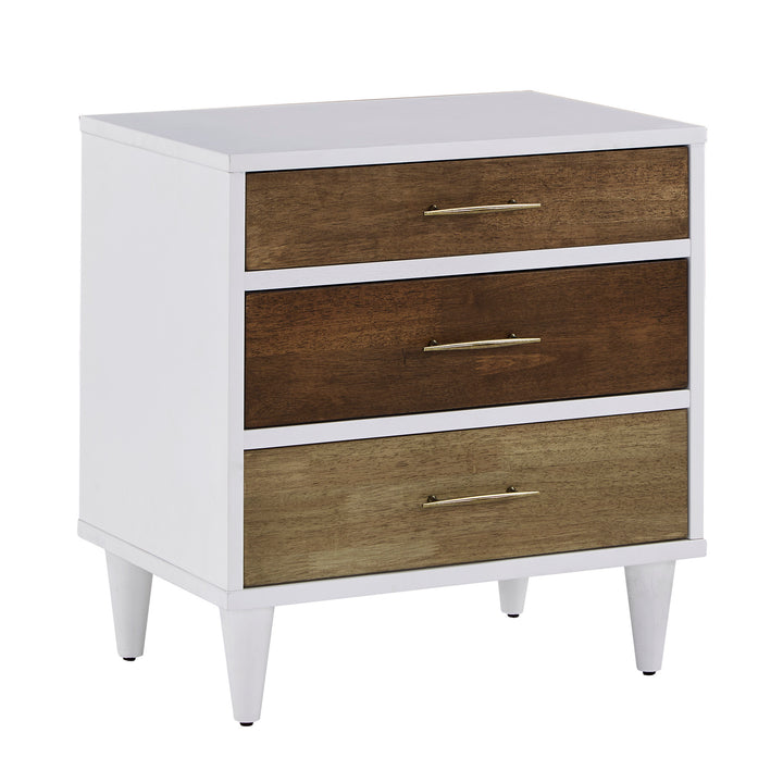 White and Natural Finish 3-Drawer Nightstand