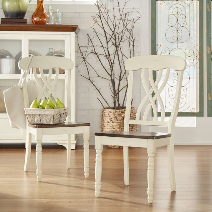 Two-Tone Round Dining Set - Antique White, Cross Back, 3-Piece Set