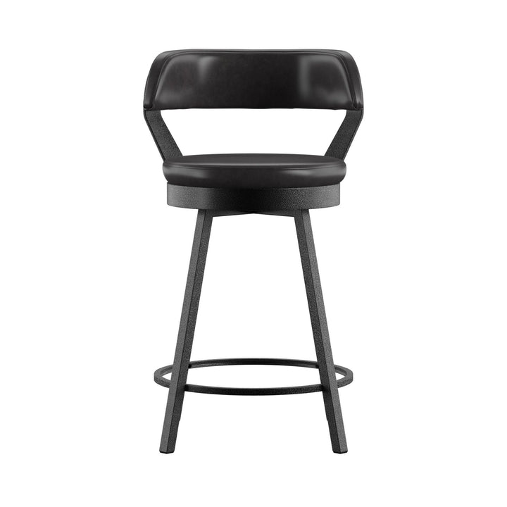 Faux Leather Metal Swivel 25" Counter Height Stools (Set of 2) - Black