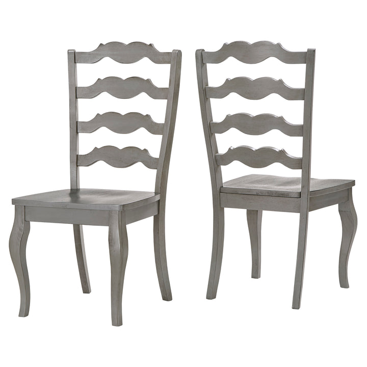 French Ladder Back Wood Dining Chairs (Set of 2) - Antique Grey