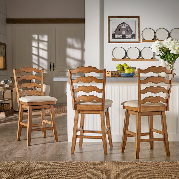 French Ladder Back Counter Height Swivel Stool - Oak Finish