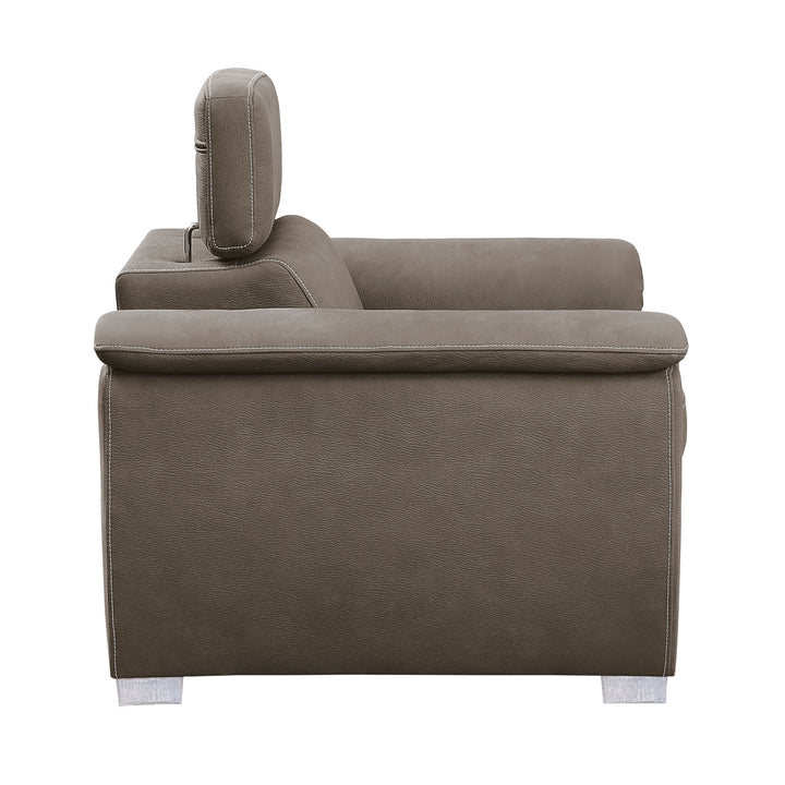 Chair with Adj Headrest And Pull-Out Ottoman, Taupe 100% Polyester