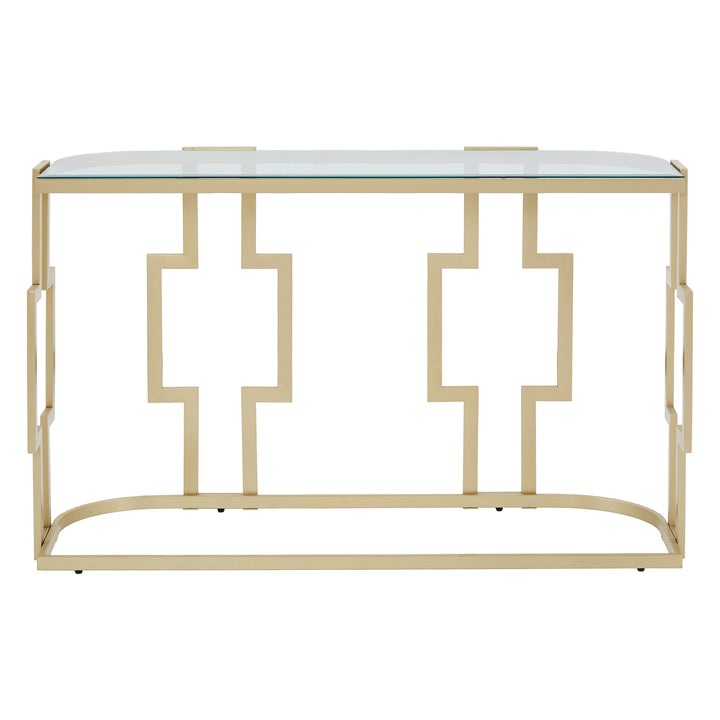 48" Console Table - Matte Gold Finish, Clear Glass Top