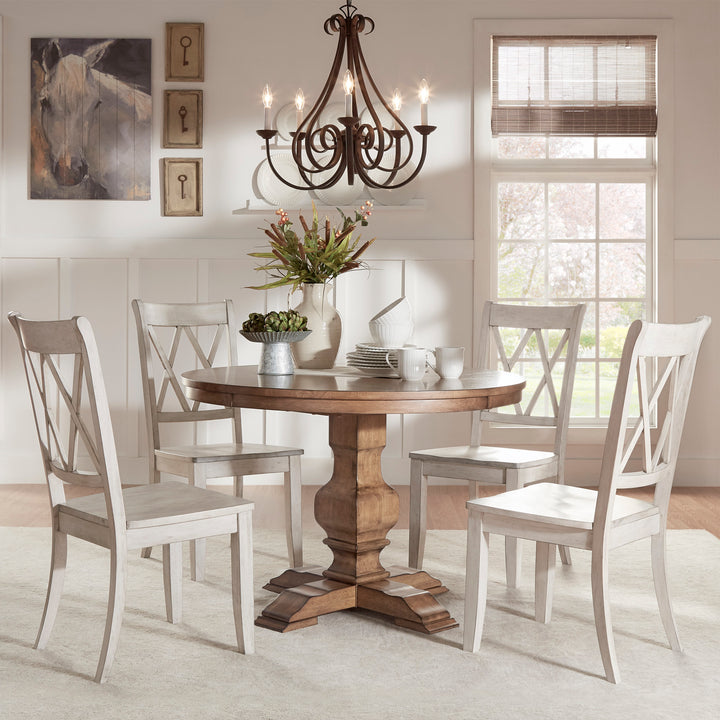 Oak Finish Oval 5-Piece Dining Set - White Finish Chairs