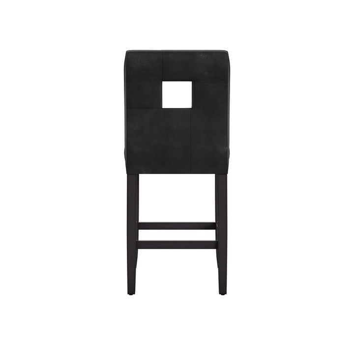 Keyhole Counter Height High Back Stools (Set of 2) - Black Faux Leather