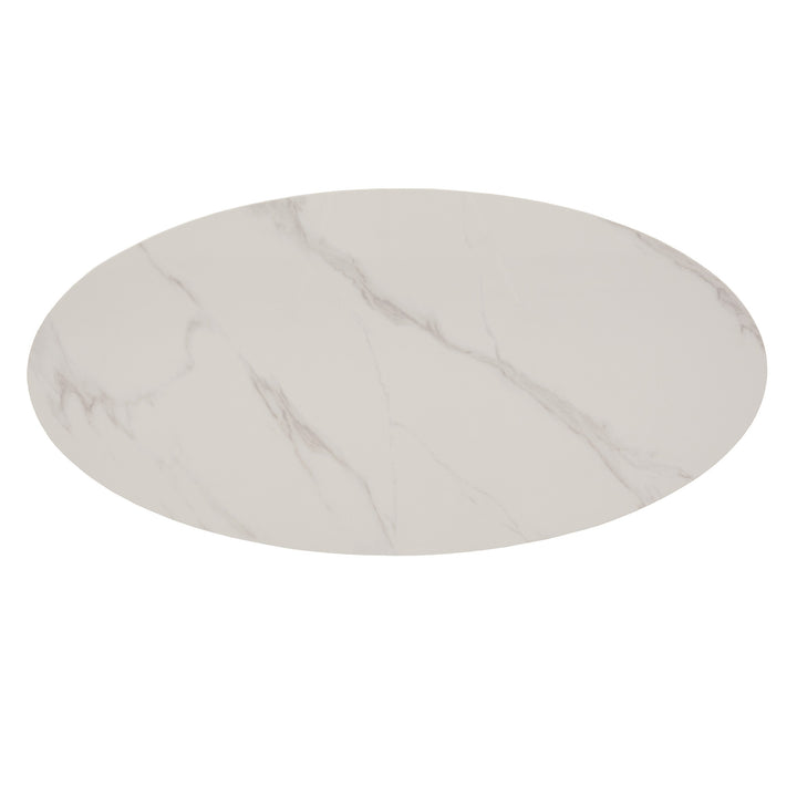 Glossy Sintered Stone with Gray Metal Base Table - White Top