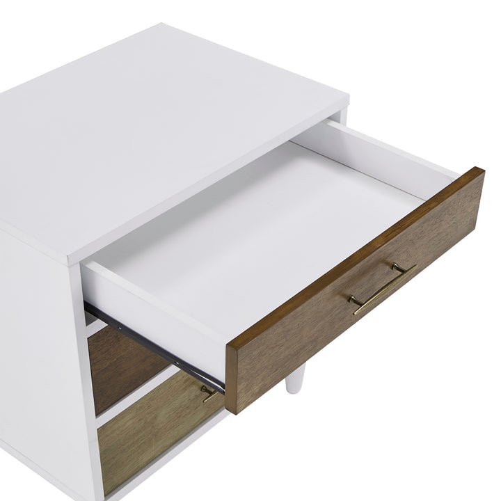 White and Natural Finish 3-Drawer Nightstand