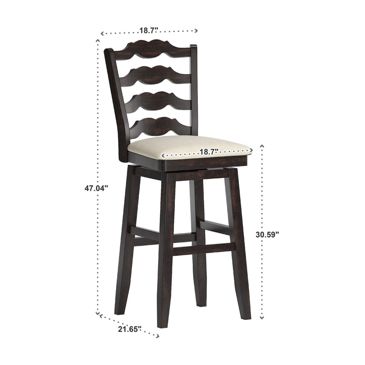 French Ladder Back Swivel Bar Stool - Antique Black Finish