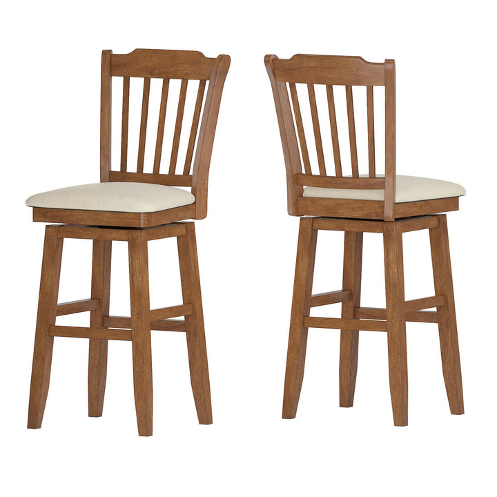 Slat Back Bar Height Wood Swivel Bar Stool - Oak Finish