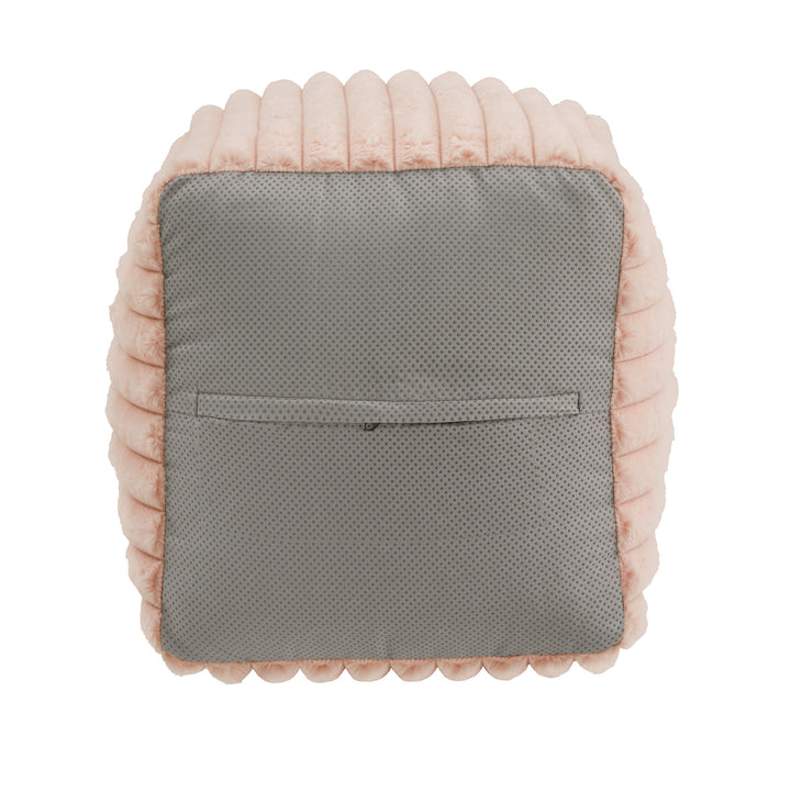 Upholstered Square Pouf Ottoman - Pink Channel Furry Fabric