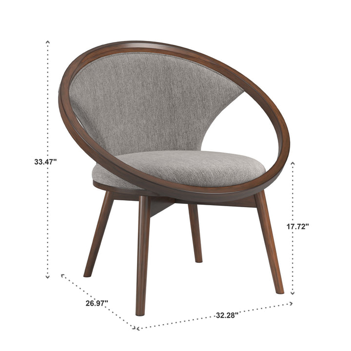 32" Wide Fabric Upholstered Accent Barrel Chair - Walnut Finish, Grey Herringbone Fabric