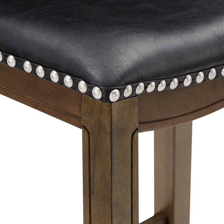 Brown Finish Black Pu 24" Counter Height Stool - Black Faux Leather, Counter Height - Black Faux Leather, Counter Height