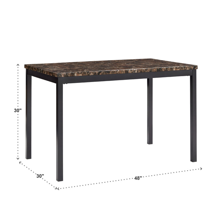 4-Person 48" Wide Faux Marble Top Dining Table - Black Finish with Brown Faux Marble