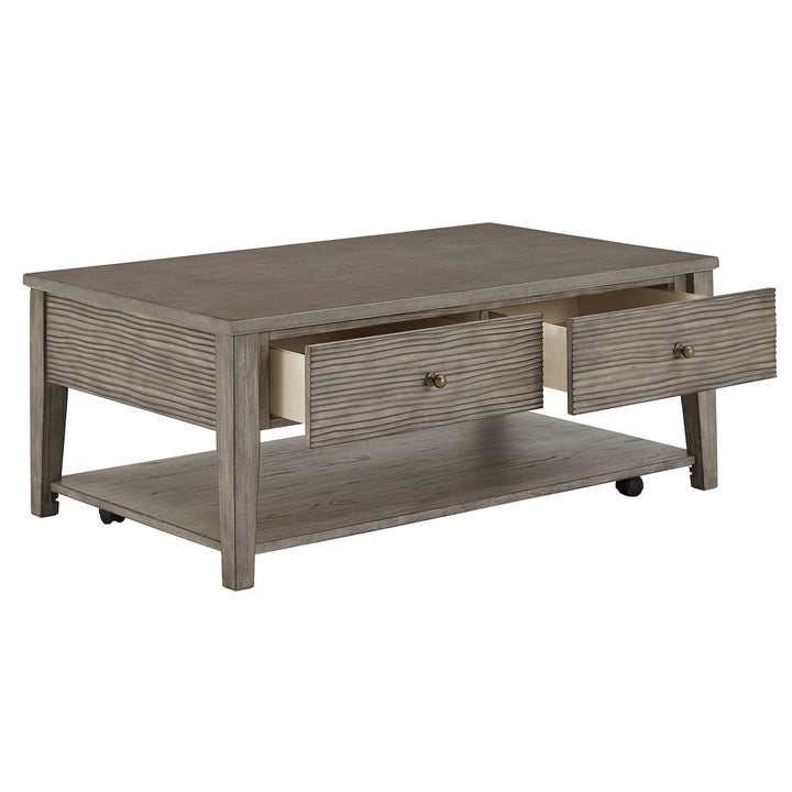 Antique Gray Finish Gray Fiber Cement Table with Self - Coffee Table