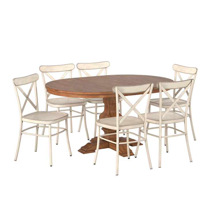 Oak Finish Oval 7-Piece Dining Set - Antique White Finish Chairs