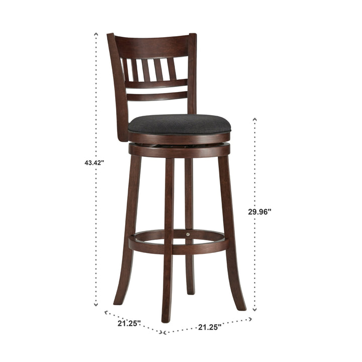 Lattice Back 29"H Swivel Bar Stool - Dark Cherry Finish, Dark Grey Linen