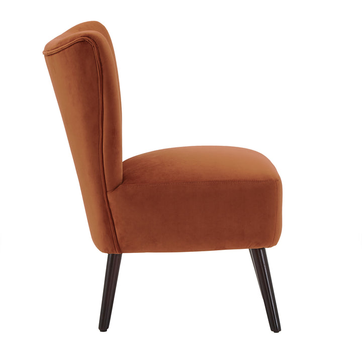 22.5" Wide Tufted Accent Chair - Orange Velvet with Brown Legs