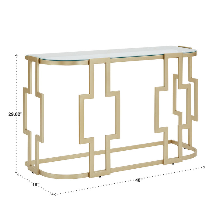 48" Console Table - Matte Gold Finish, Clear Glass Top