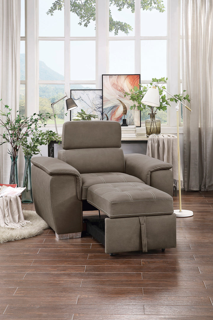 Chair with Adj Headrest And Pull-Out Ottoman, Taupe 100% Polyester