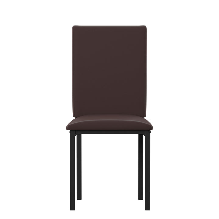 Metal Upholstered Dining Chairs - Brown Faux Leather, Set of 2