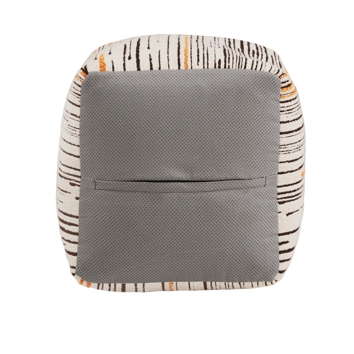 Upholstered Square Pouf Ottoman - Multicolored Line Pattern Fabric