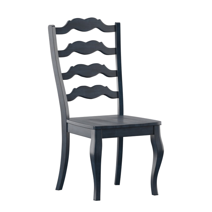 French Ladder Back Wood Dining Chairs (Set of 2) - Antique Dark Denim Blue