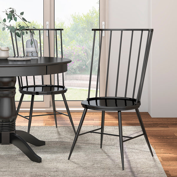 High Back Windsor Classic Dining Chairs (Set of 2) - Black