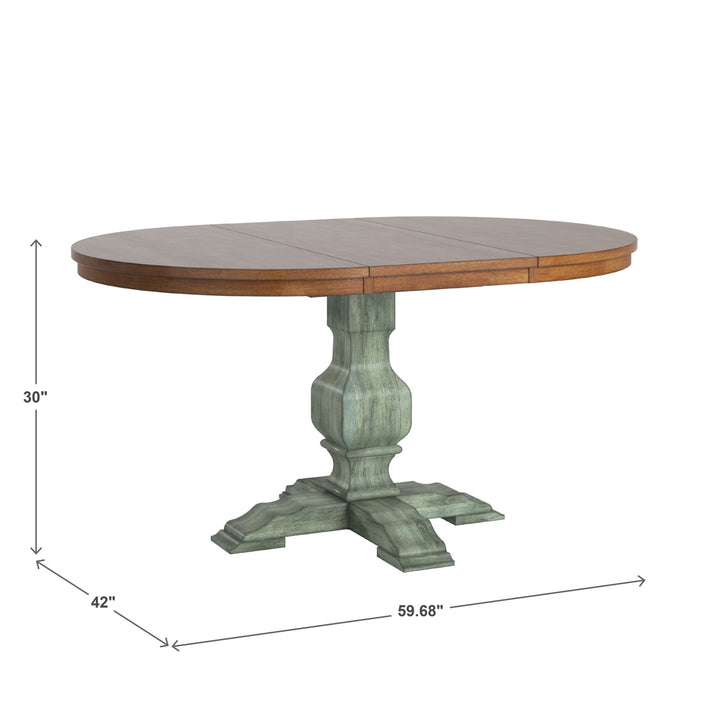 Two-Tone Oval Solid Wood Top Extending Dining Table - Oak Top with Antique Sage Green Base