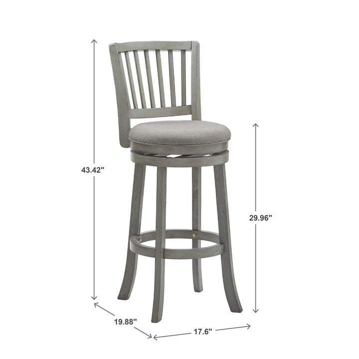 Slat Back Swivel Chair - 29" Bar Height, Antique Gray Finish, Gray Linen