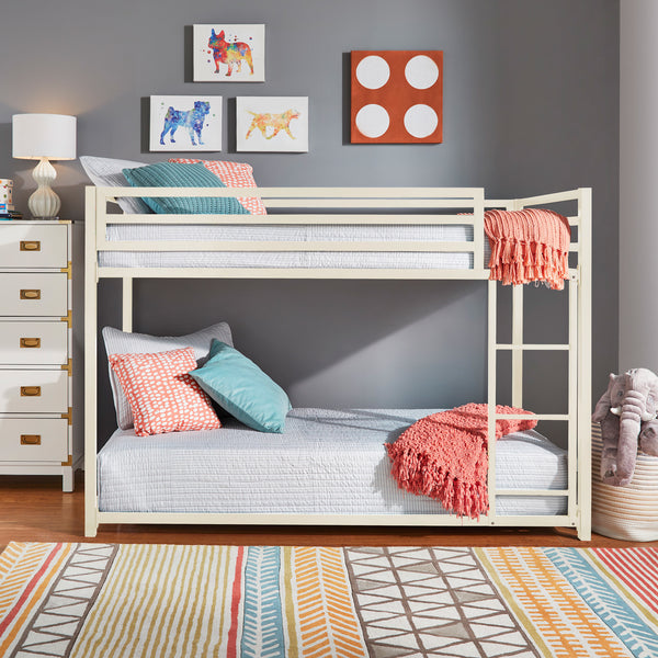 White Finish Metal Twin Twin Bunk Bed - White, Twin over Twin - White, Twin over Twin