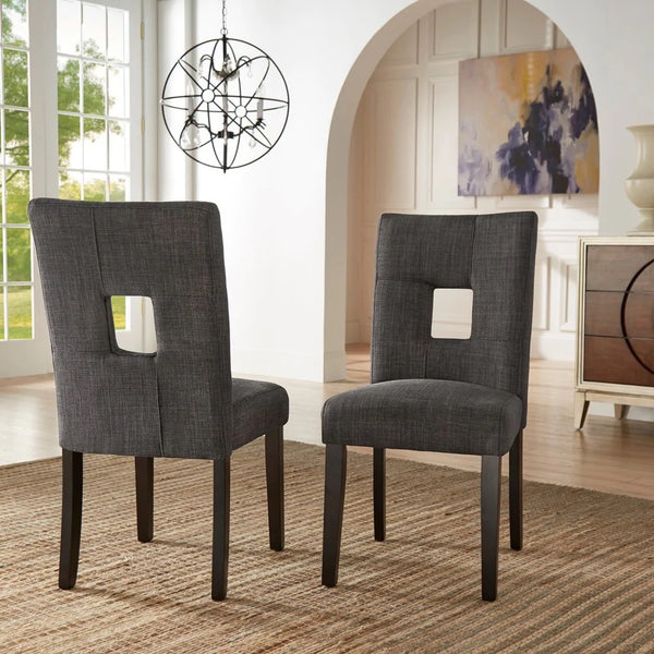 Keyhole Back Dining Chairs (Set of 2) - Dark Gray Linen