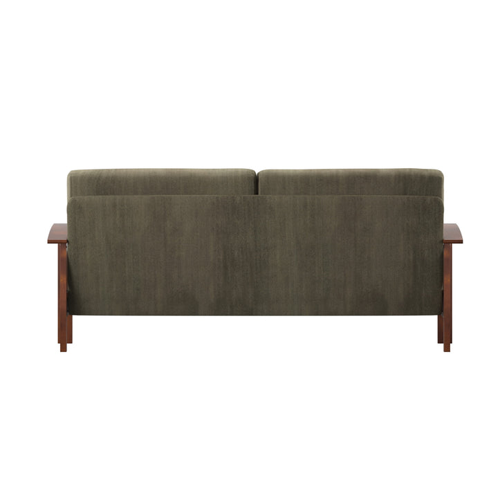 Mission-Style Wood Sofa - Olive Microfiber, Oak Finish