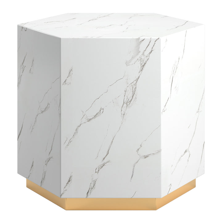 Faux Marble Table - White, Hexagon, End and Coffee Table Set