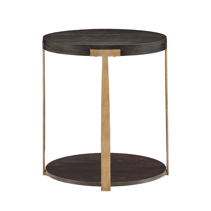 Wood and Metal T-Brace Round End Table