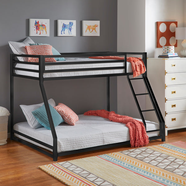 Black Finish Metal Twin Full Bunk Bed - Black, Twin over Full - Black, Twin over Full