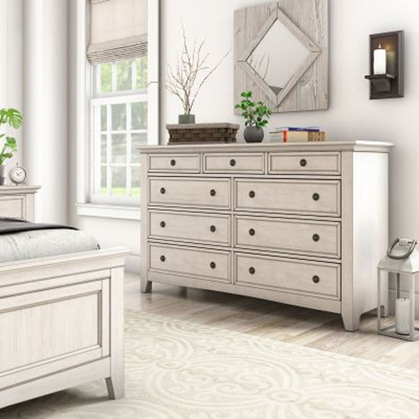 9-Drawer Wood Modular Storage Dresser - Antique White Finish, Dresser Only